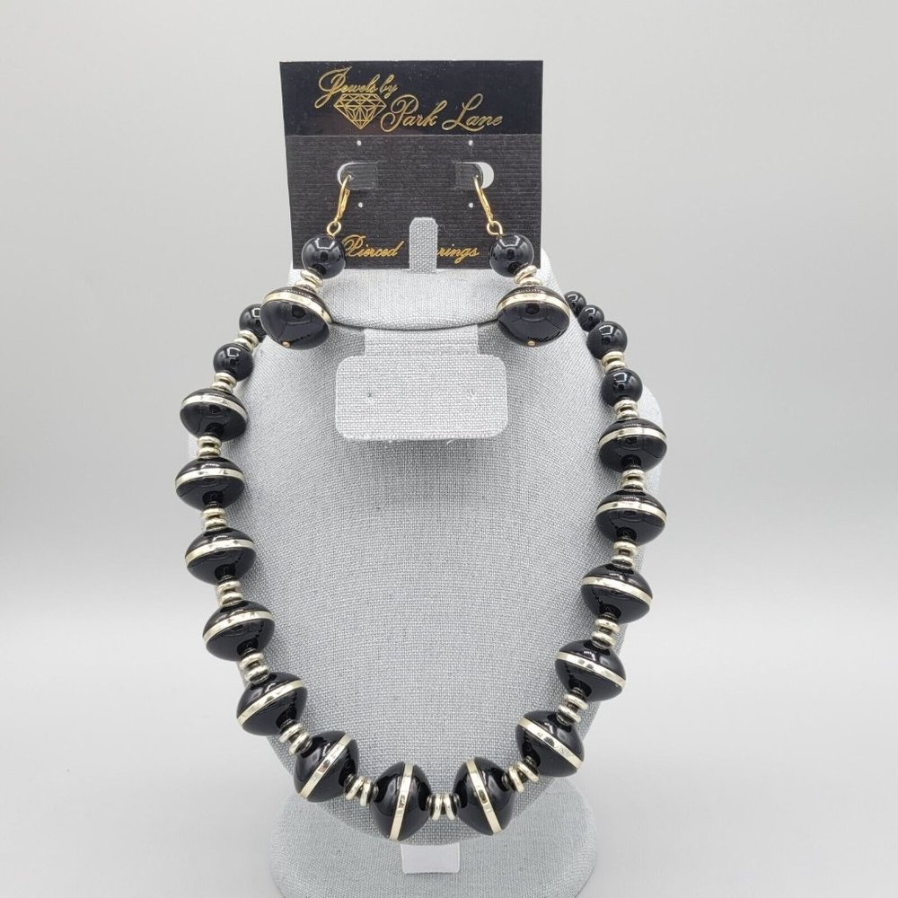 Jewels By Park Lane Womens Black Beaded Fashion Dangle Earrings & Necklace 20 in